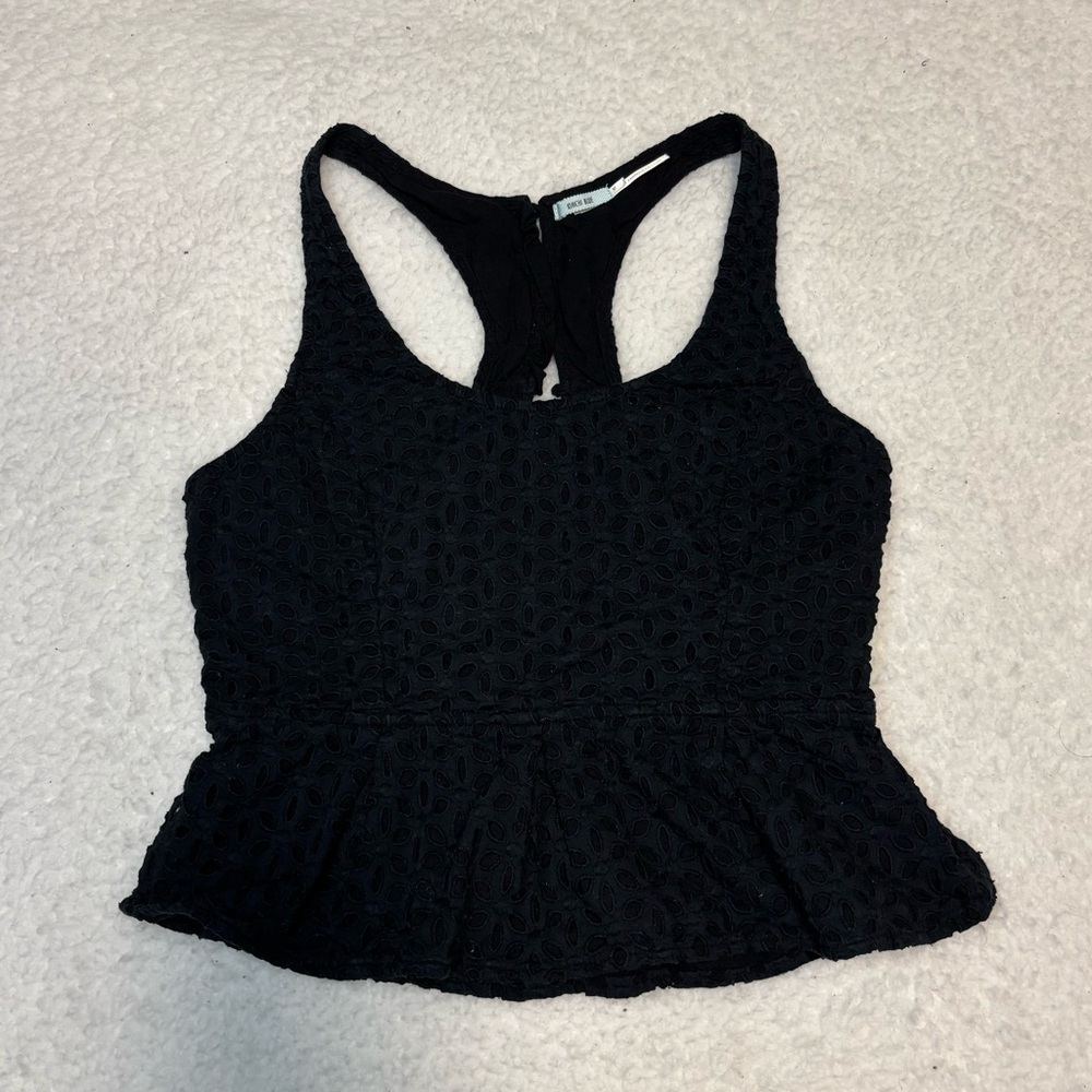 Kimchi Blue Women Black Floral Peplum Racerback Top